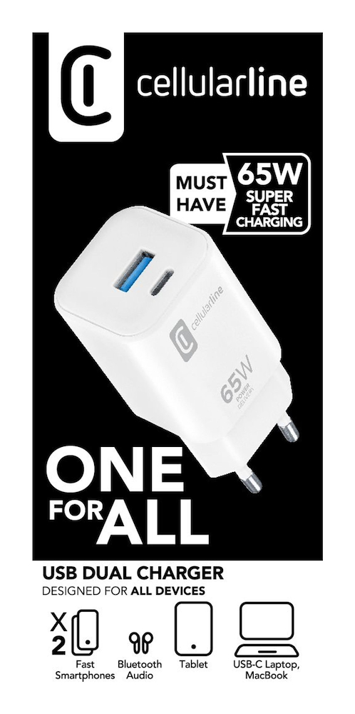 CELLULAR LINE ACHUSBC2PD65WSMLW - 65W Dual-Ladegerät für verschiedene Geräte