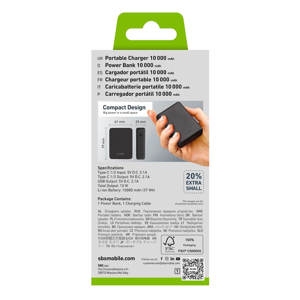 SBS TTBB10000MINIK - Power Bank 10000mAh mit 3 USB-Anschlüssen