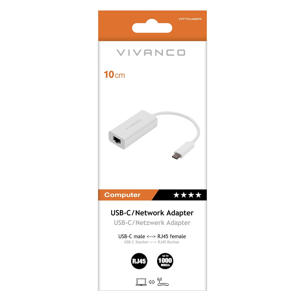 VIVANCO VVITTYCLANMFW - USB-C/RJ45 Adapter 1000Mbit