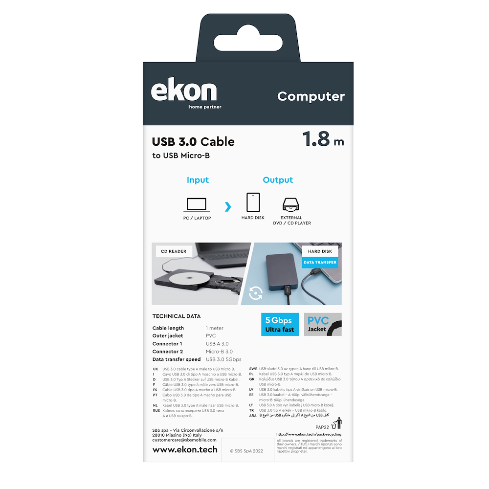 EKON ECITUSBMICB18MMK - USB 3.1 Kabel Micro B 1,8m