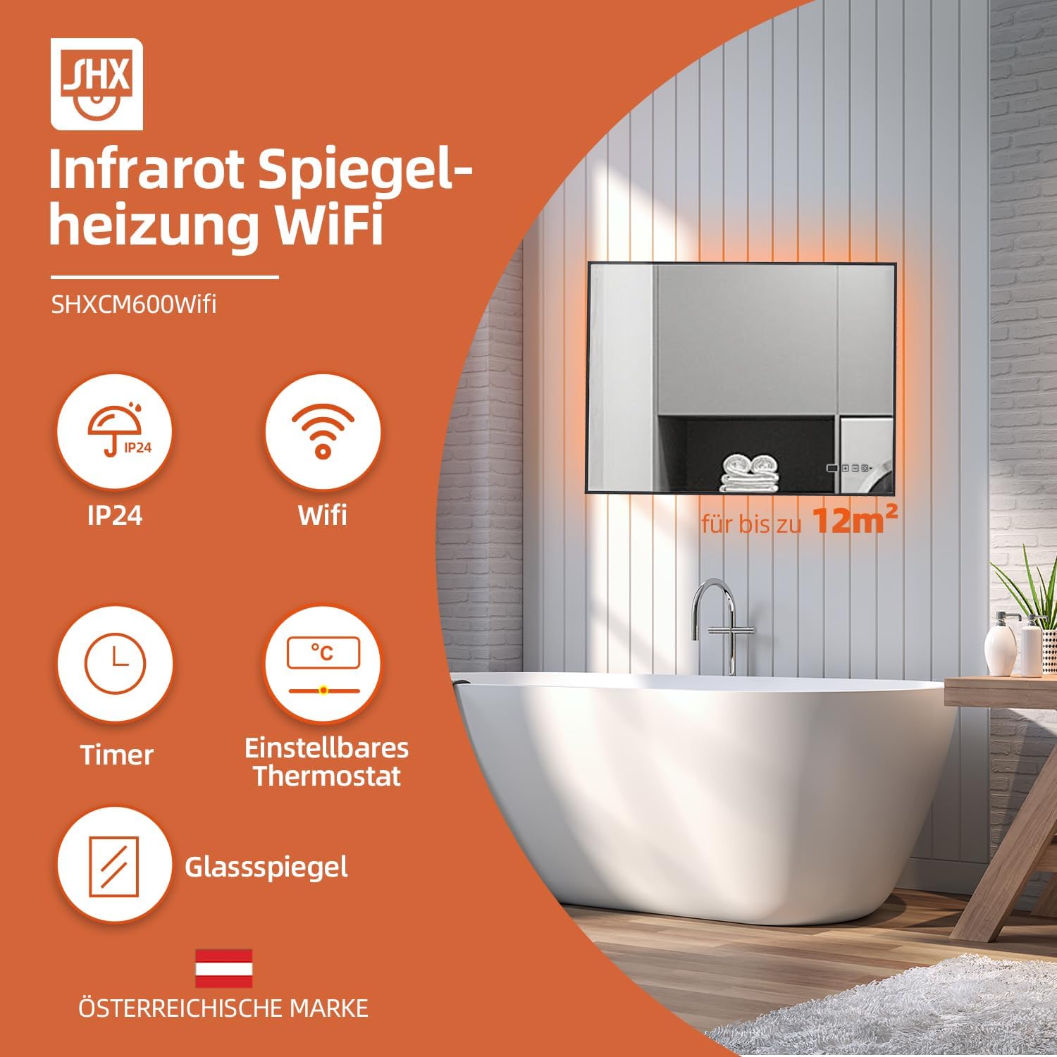 SHX Infrarot-Spiegelheizung mit WiFi 600W