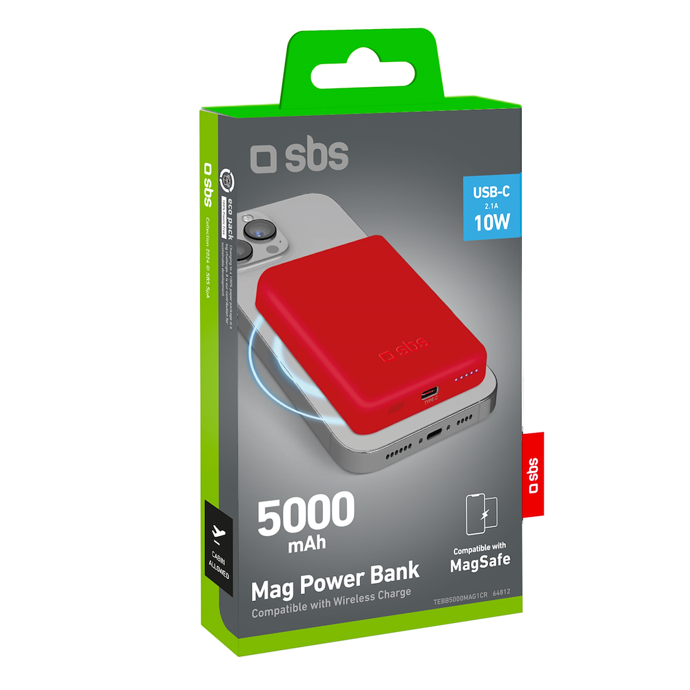 SBS TEBB5000MAG1CR - Powerbank Magsafe 5000mAh Rot