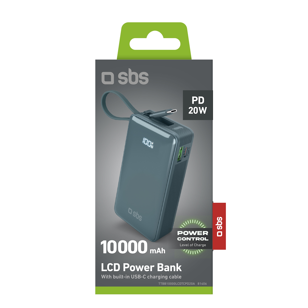 SBS TTBB10000LCDTCPD20A - Powerbank 10000mAh mit Display