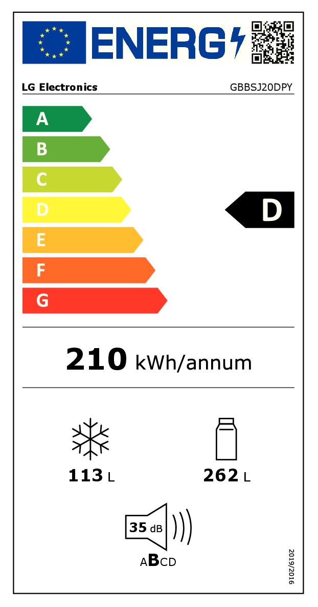 LG GBBSJ20DPY - Kombi Kühlschrank 375LT Edelstahl