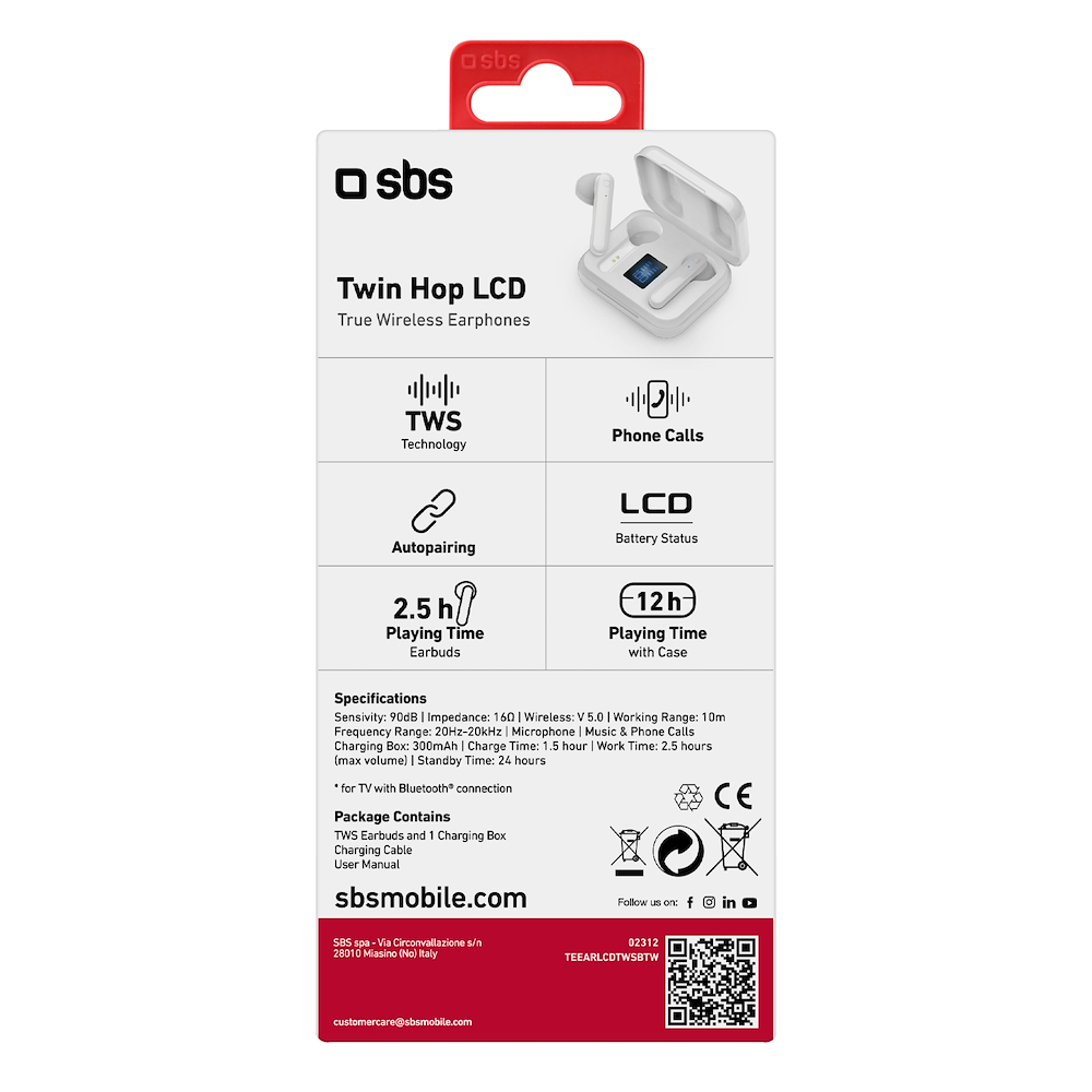 SBS TEEARLCDTWSBTW - Twin Hop LCD Kabellose In-Ear-Kopfhörer Weiß