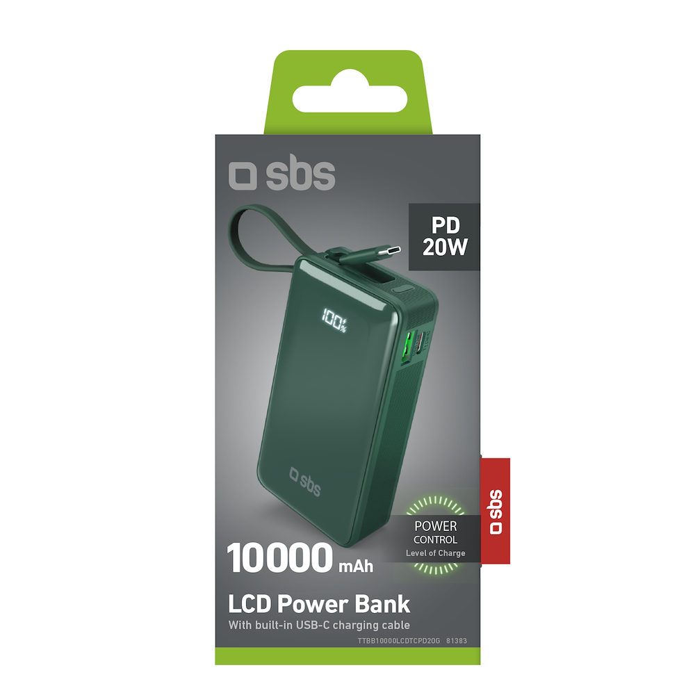 SBS TTBB10000LCDTCPD20G - Powerbank 10000mAh mit Display