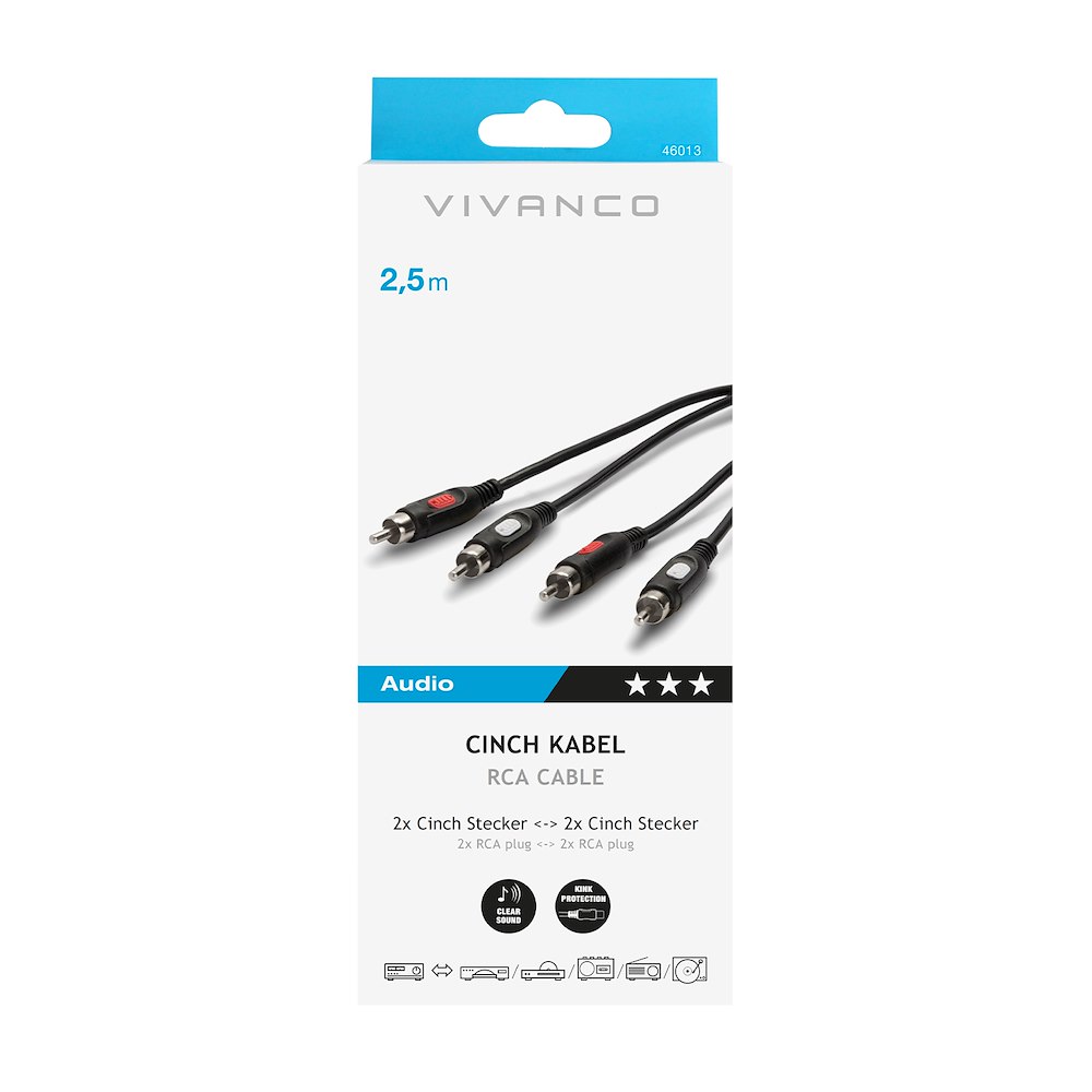 VIVANCO VVA2RCA25MMK - RCA Audiokabel 2.5m