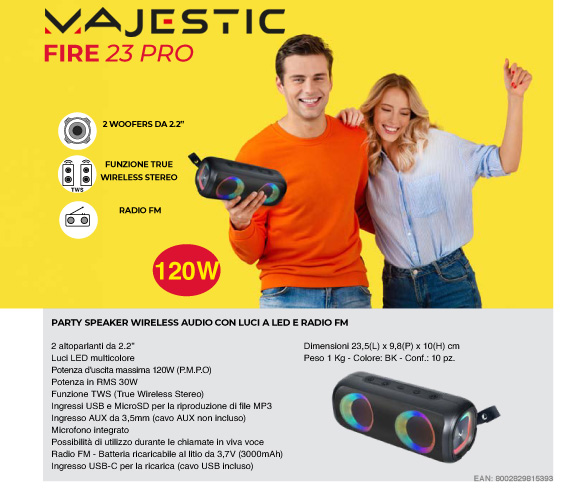 MAJESTIC FIRE23PROBK - Wireless Party Lautsprecher 300W