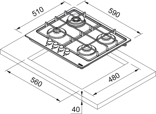 FRANKE FHSM6044GOAE - Franke Smart FHSM 604 4G Gaskochfeld