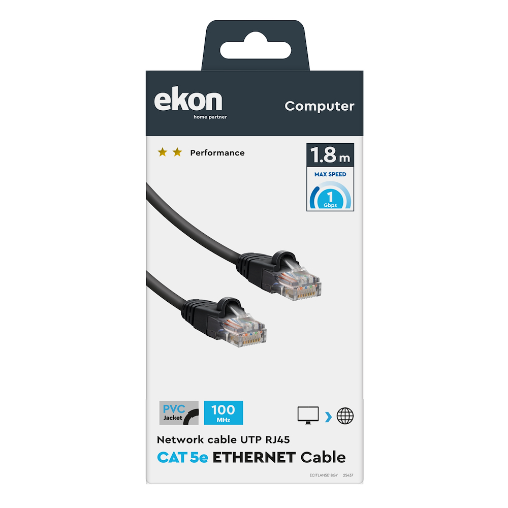 EKON ECITLAN5E18GY - 1.8m UTP Netzwerkkabel CAT 5e