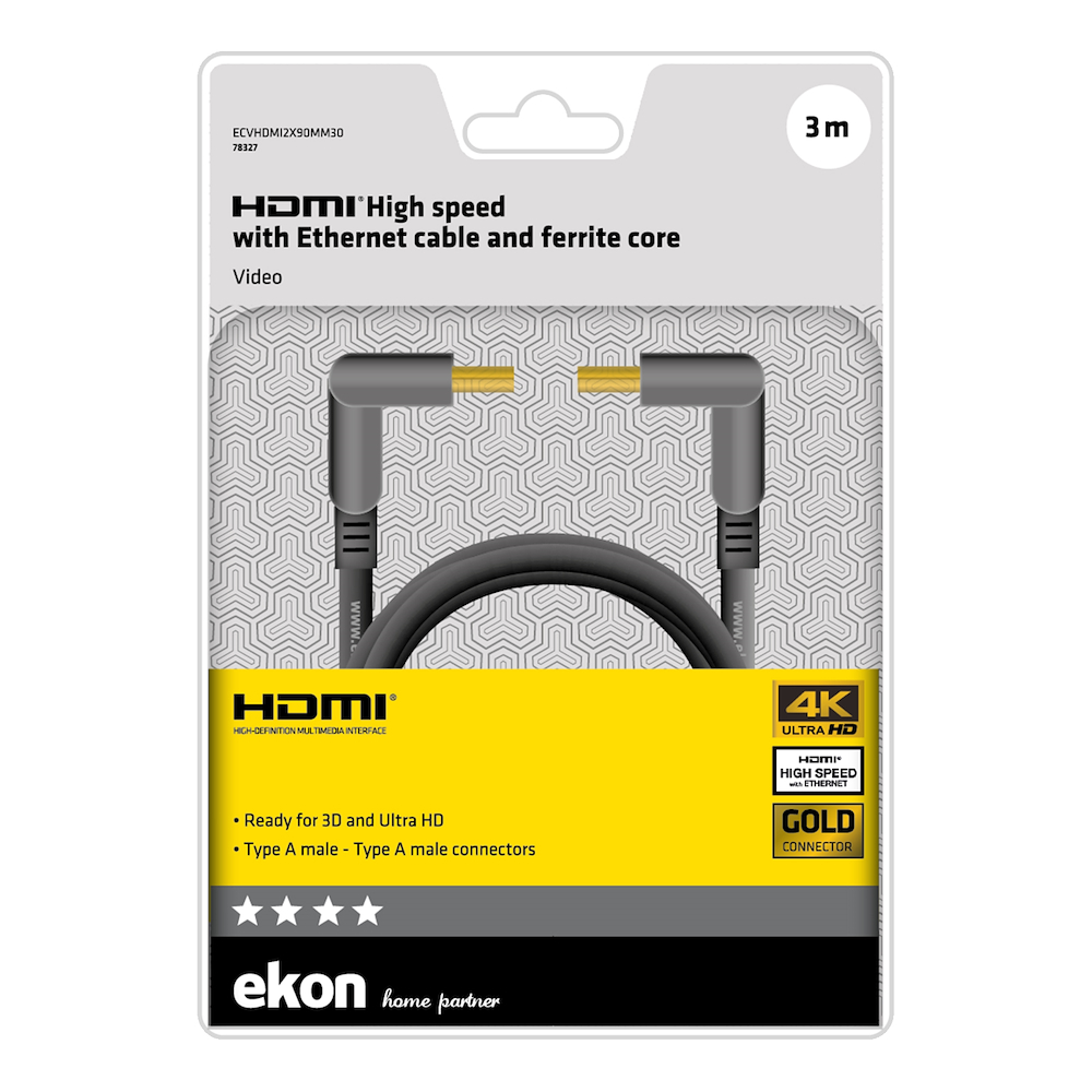 EKON ECVHDMI2X90MM30 - HDMI Kabel 2x90 Grad 3 Meter