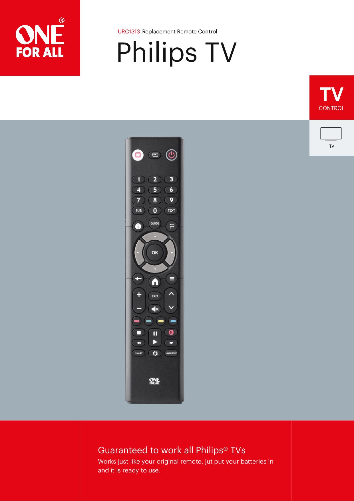 ONE FOR ALL URC1313 - Universalfernbedienung für PHILIPS TV