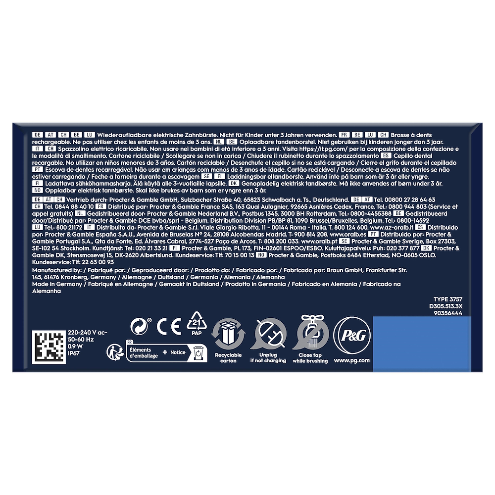 ORAL-B PRO1BLACKTRAVELCASE - Oral-B Pro 1 Elektrische Zahnbürste Schwarz mit Reiseetui