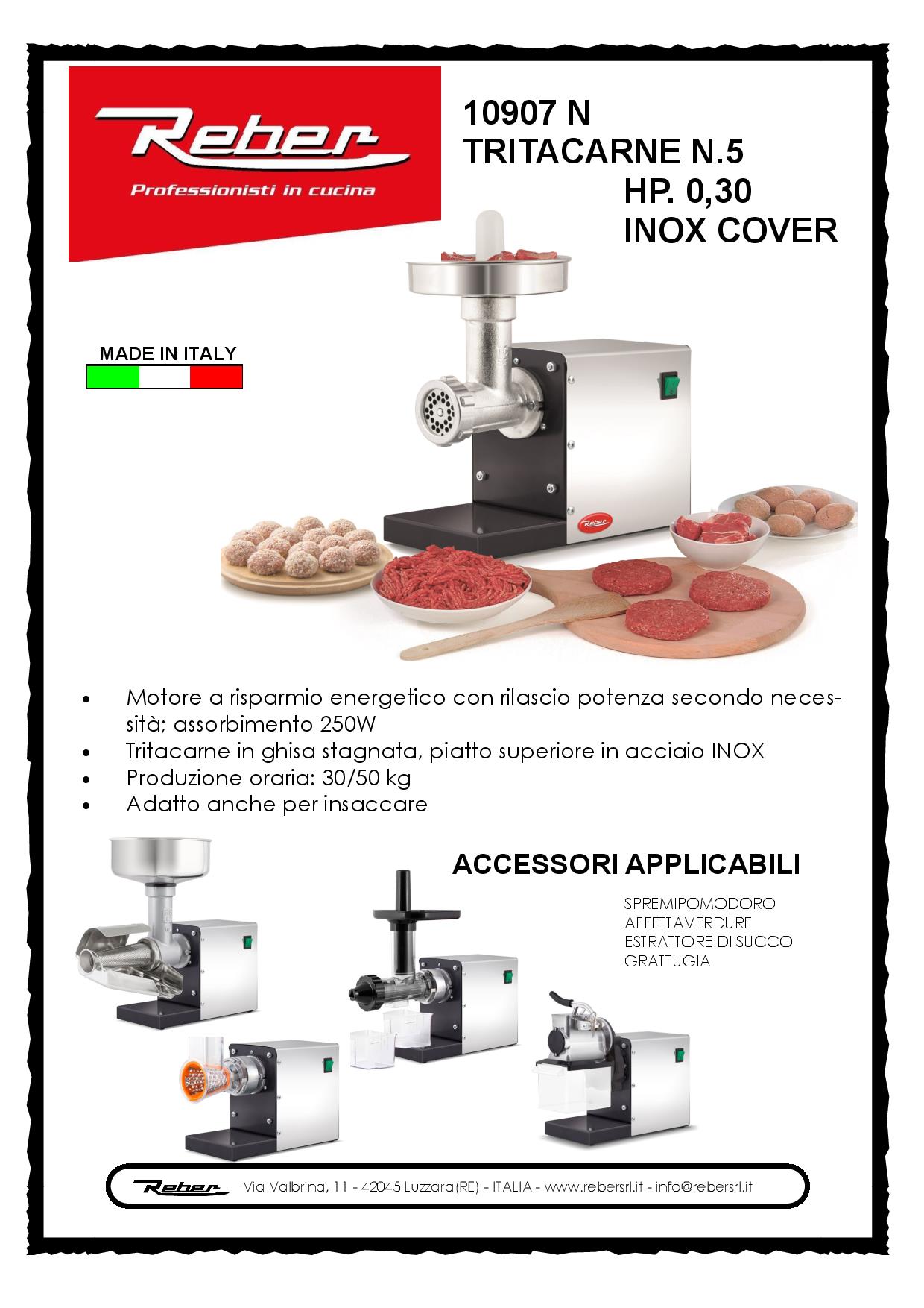 REBER 10907N - Edelstahl Fleischwolf N.5 elektrisch