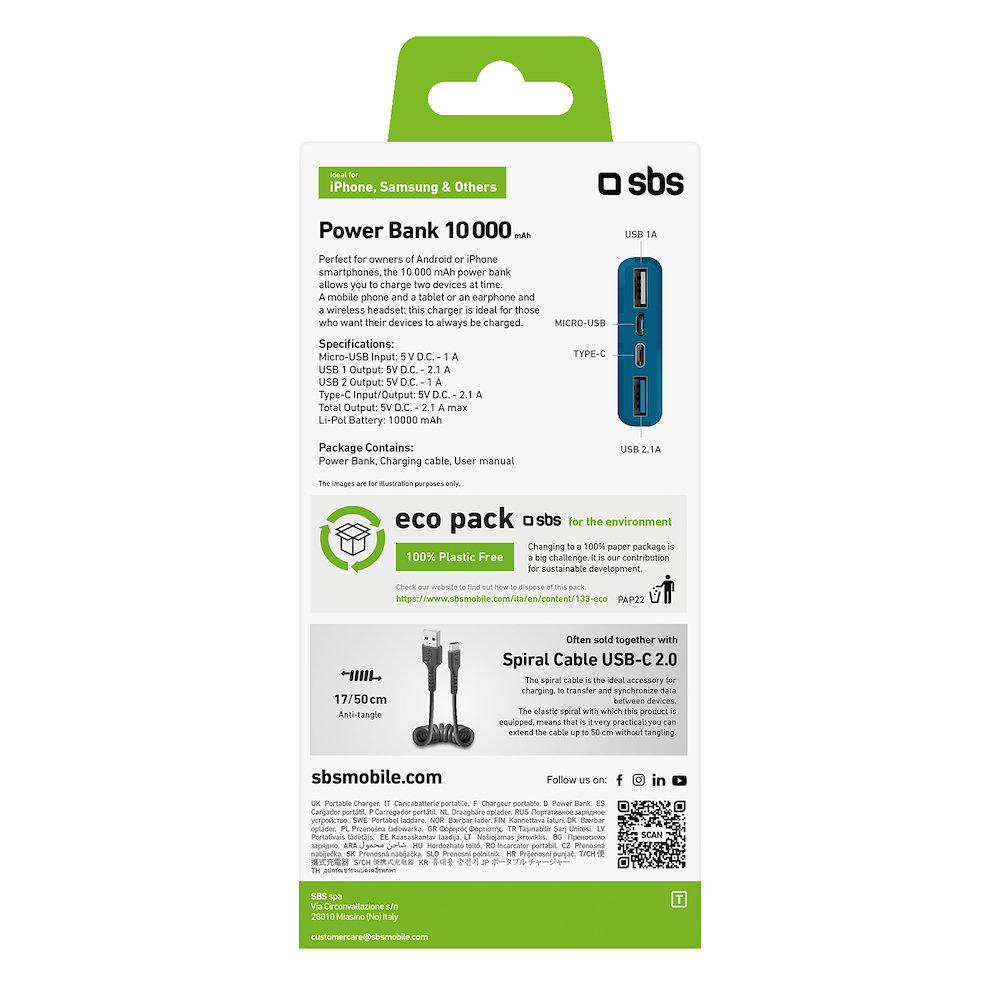 SBS TTBB10000FASTA - Powerbank 10.000mAh Blau