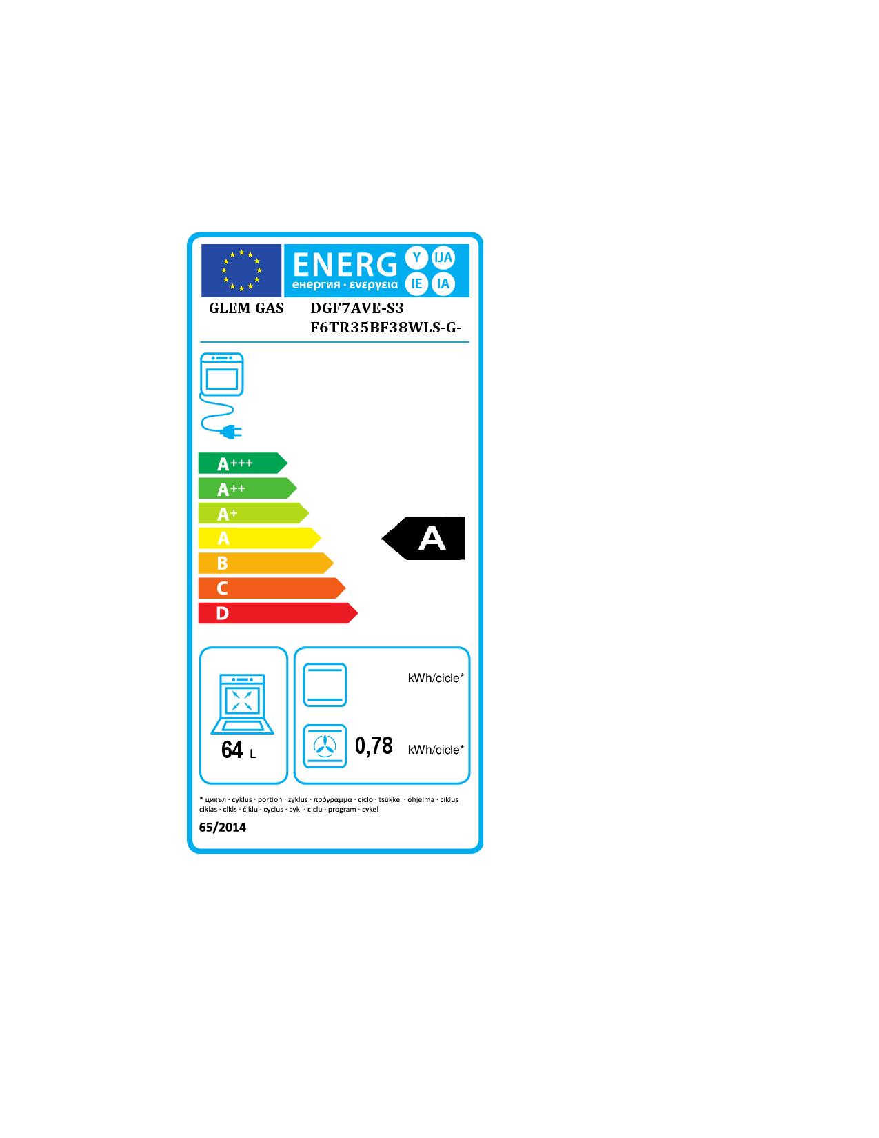 GLEM GAS DGF7AVES3 - Glem Gas Einbaubackofen, 8 Programme, Klasse A