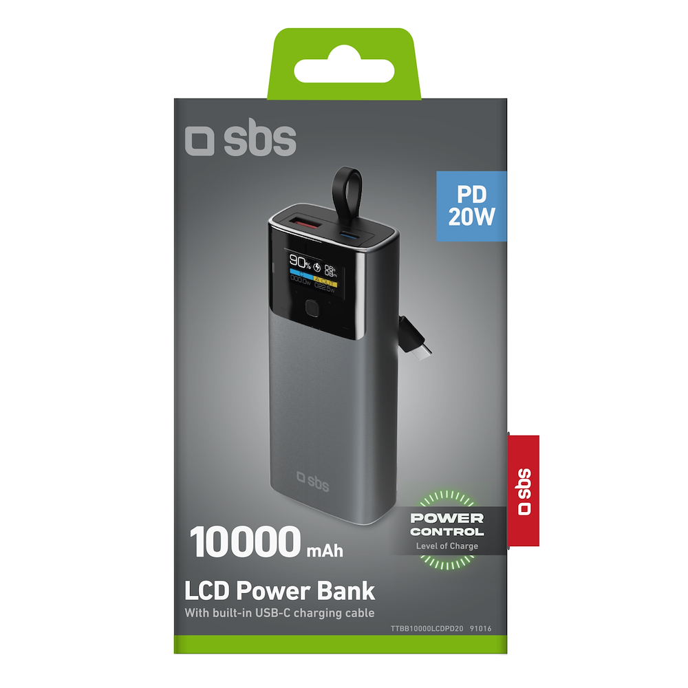 SBS TTBB10000LCDPD20 - Powerbank 10000mAh 2USB Schwarz