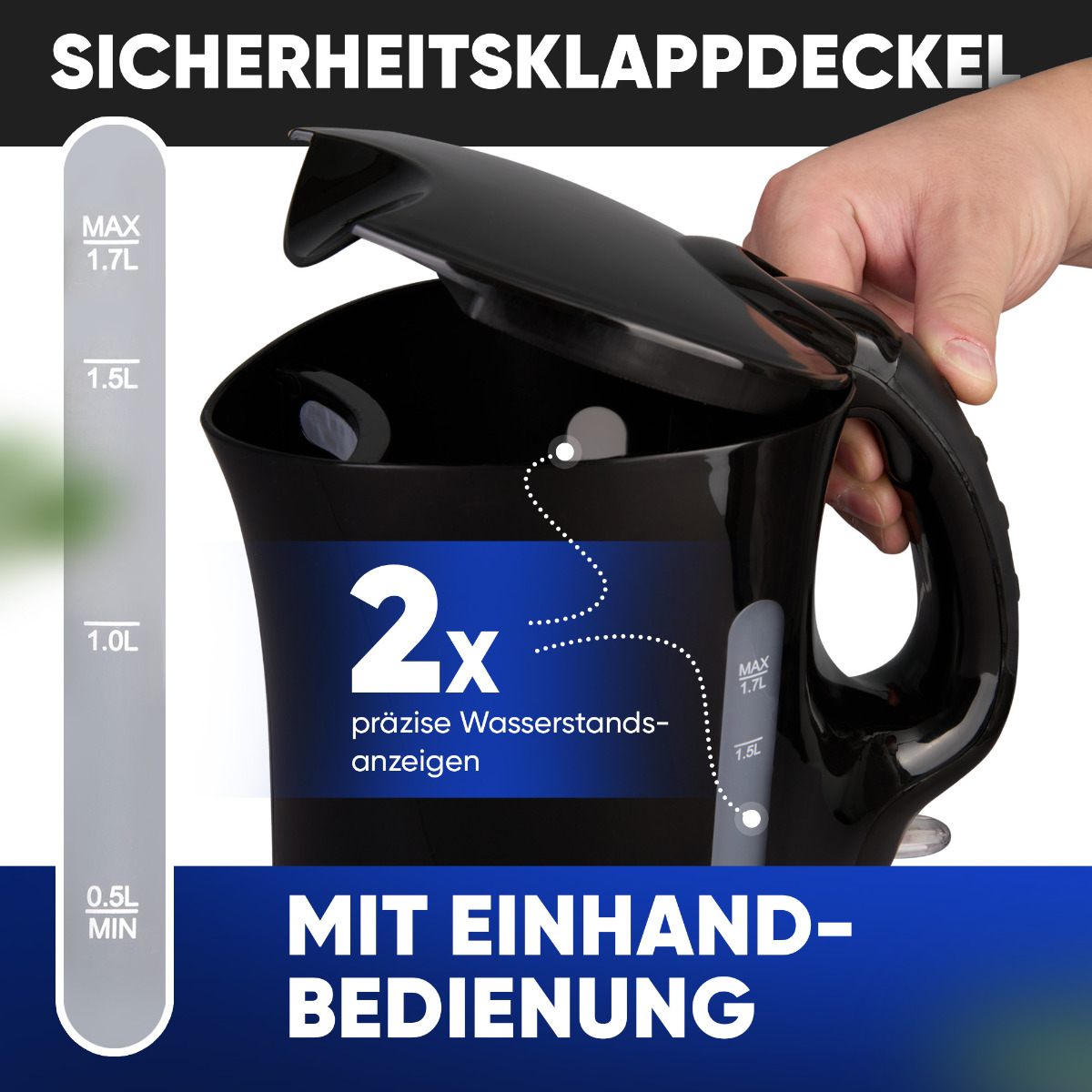 Bomann WK6079CB - Wasserkocher 1,7 Liter Schwarz