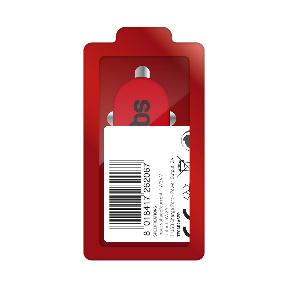SBS TECAR2ASPR - Auto USB Ladegerät 2A Farbe Rot