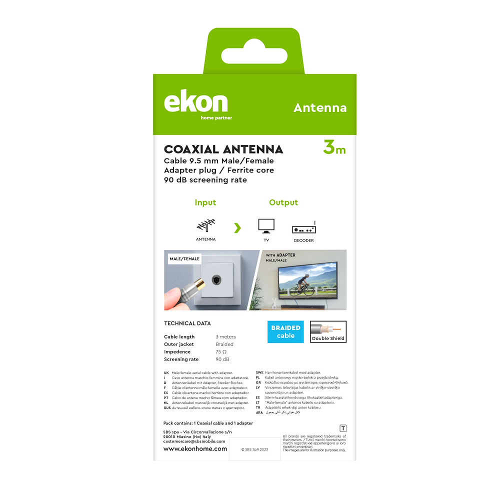 EKON ECAN30METMFW - Satellitenkabel 9,5mm M/F 3m Weiß