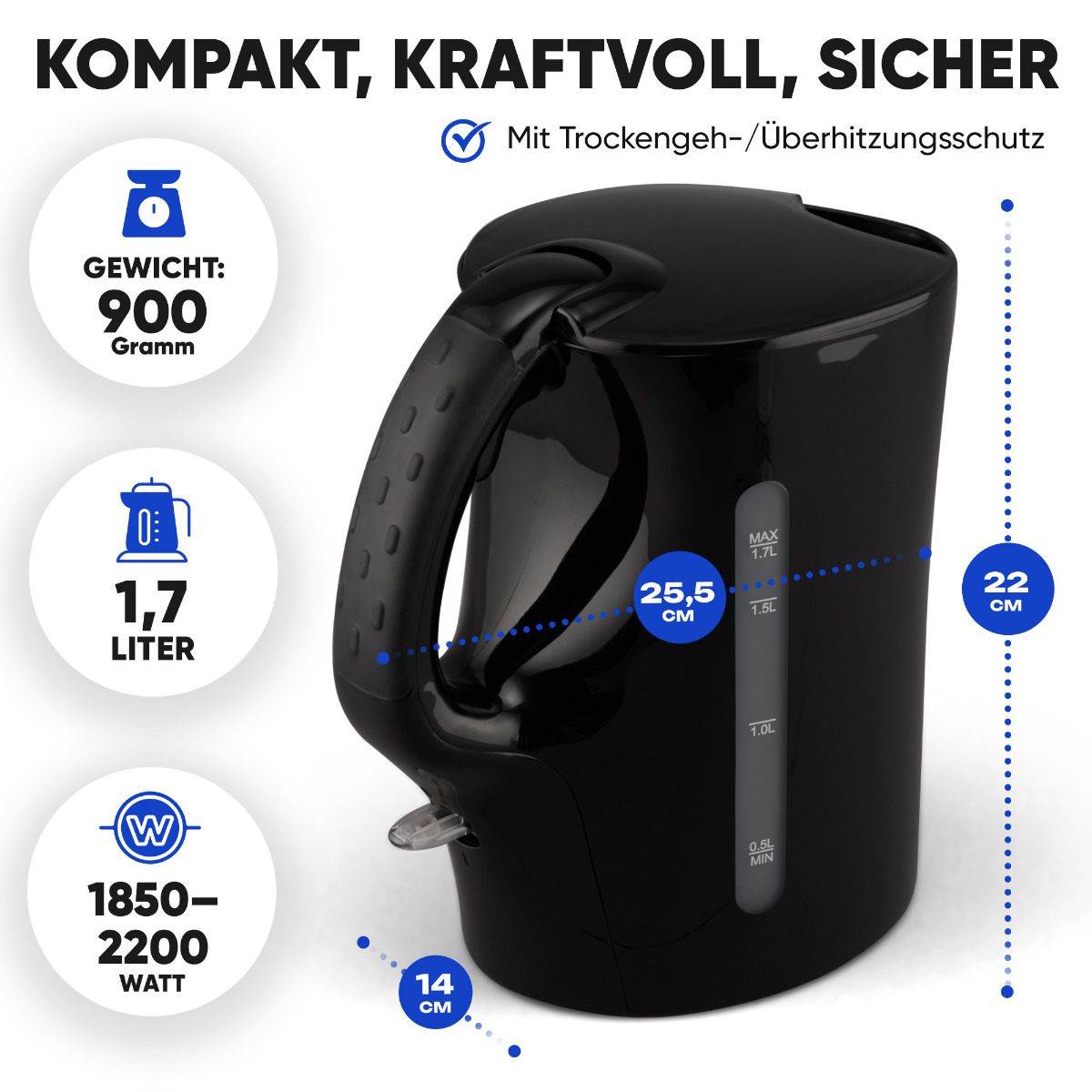 Bomann WK6079CB - Wasserkocher 1,7 Liter Schwarz