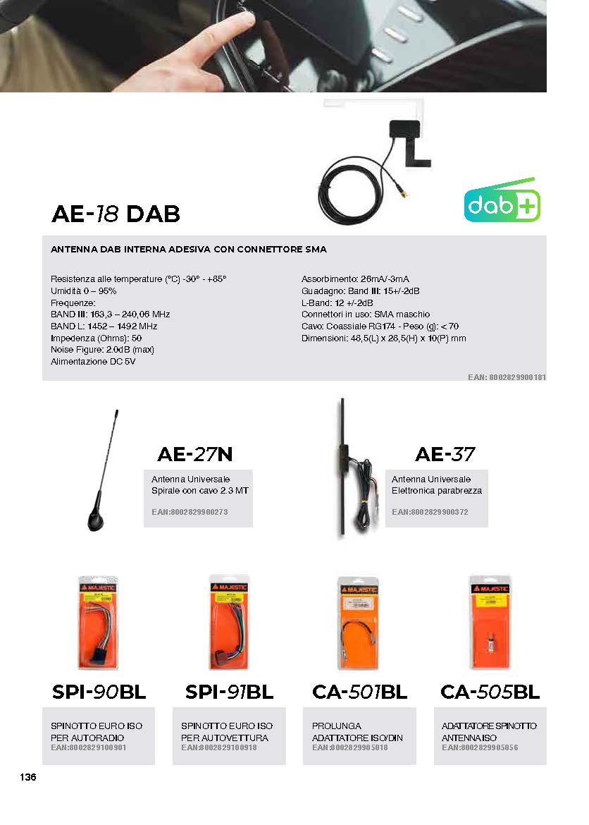 MAJESTIC AE18DAB - DAB-Antenne für Auto mit Klebehalterung