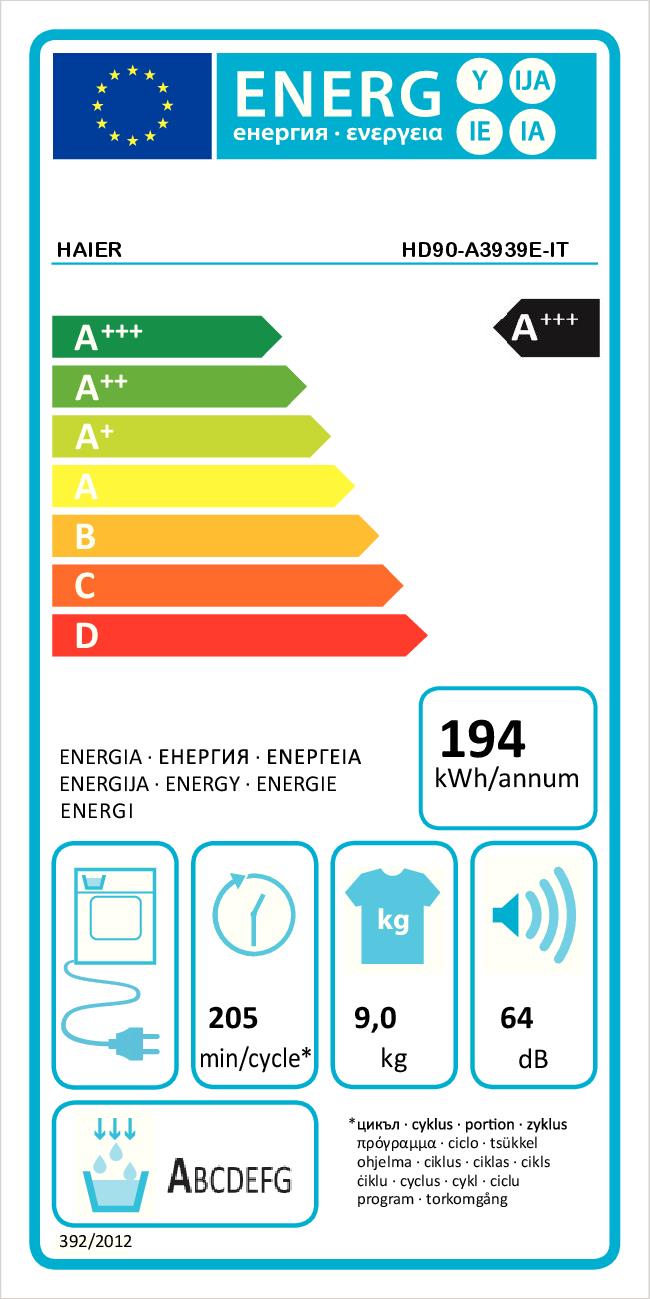 HAIER HD90A3939EIT - Haier 9kg A+++ Frontlader Wäschetrockner