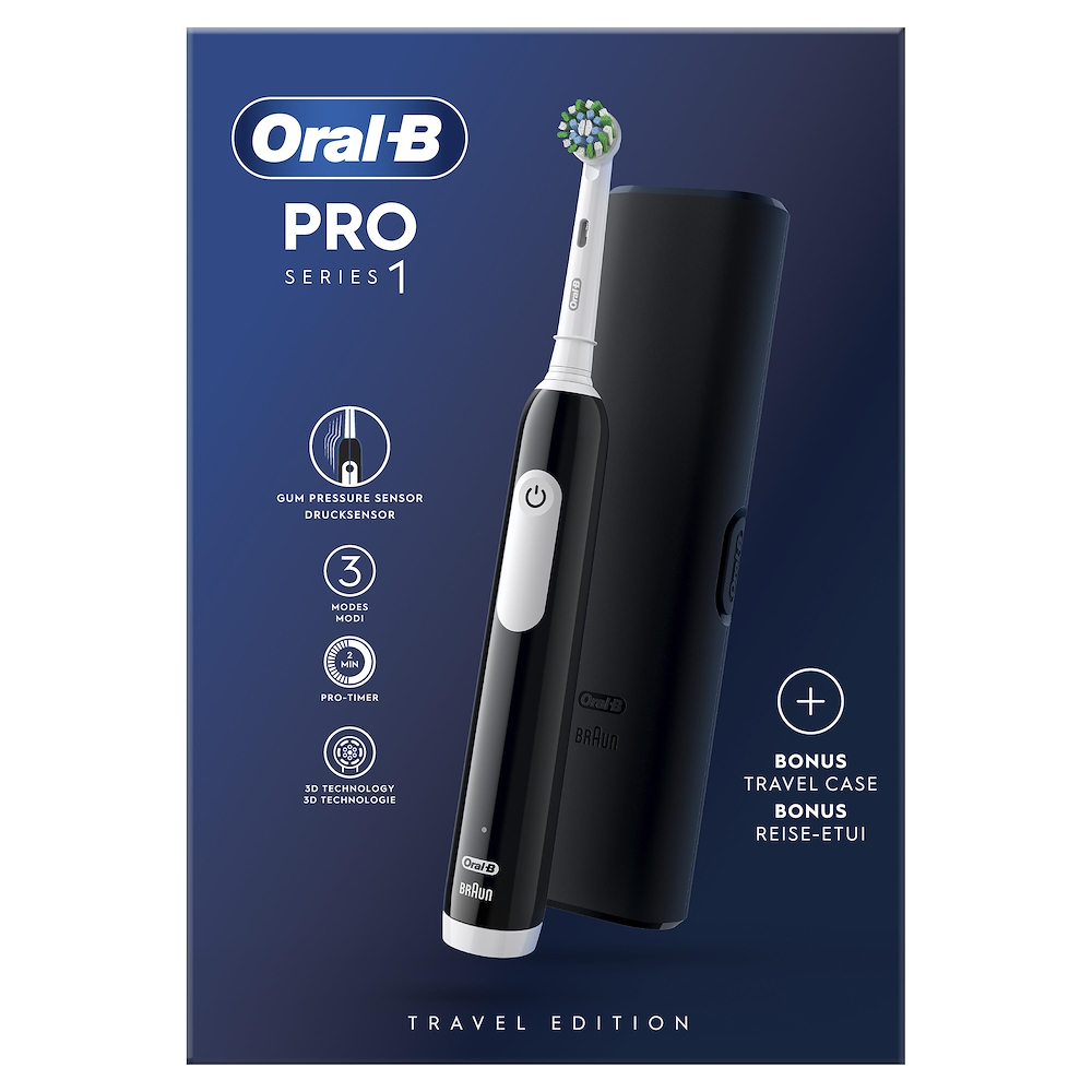 ORAL-B PRO1BLACKTRAVELCASE - Oral-B Pro 1 Elektrische Zahnbürste Schwarz mit Reiseetui