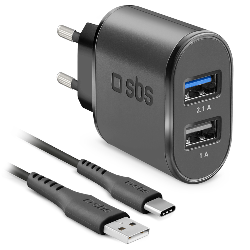 SBS TEKITTRC2U2AFASTK - Reiseadapter mit 2USB und Kabel