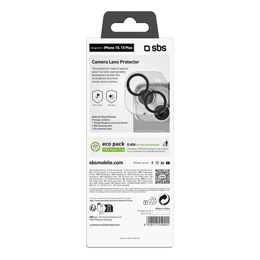 SBS TECAMGLIP15K - Schutzglas für iPhone 15 Kamera