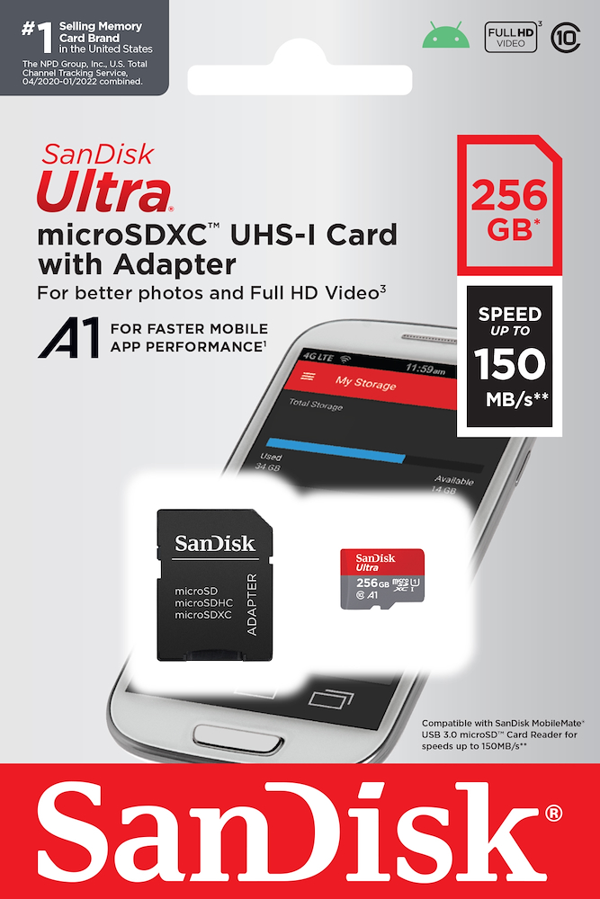 SANDISK SDSQUAC256GGN6MA - Sandisk 256GB Micro SD Ultra Mobile