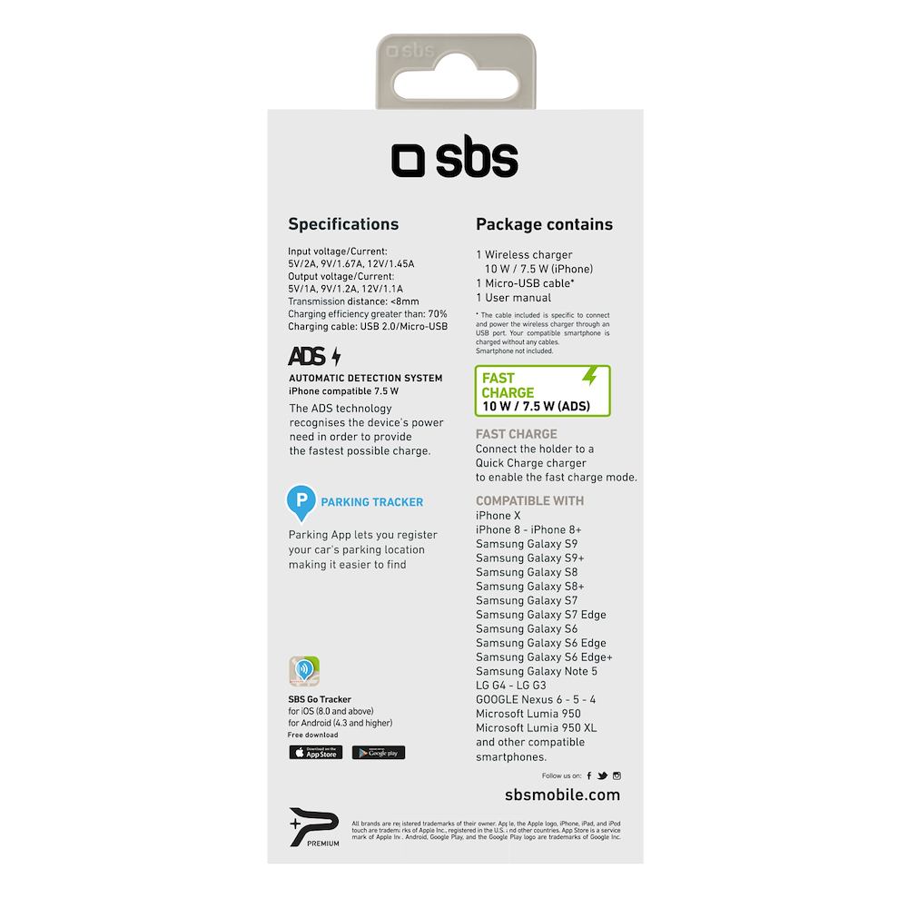 SBS TESUPPWIR10WTAG - Auto Halterung mit 10W Wireless Ladung