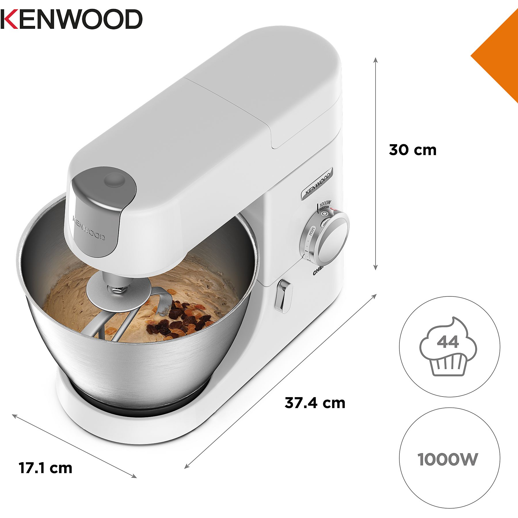 KENWOOD KVC3100W - Chef Küchenmaschine 4,6L Weiss + AT312B Zitruspresse