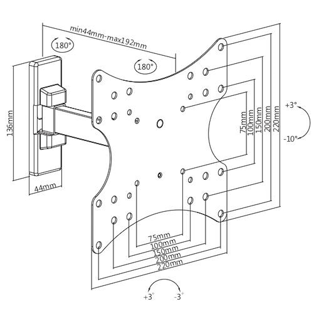 MUNARI SP221 - SP221 – Schwenkbare TV-Wandhalterung für Fernseher bis 43 Zoll (max. 20 kg)
