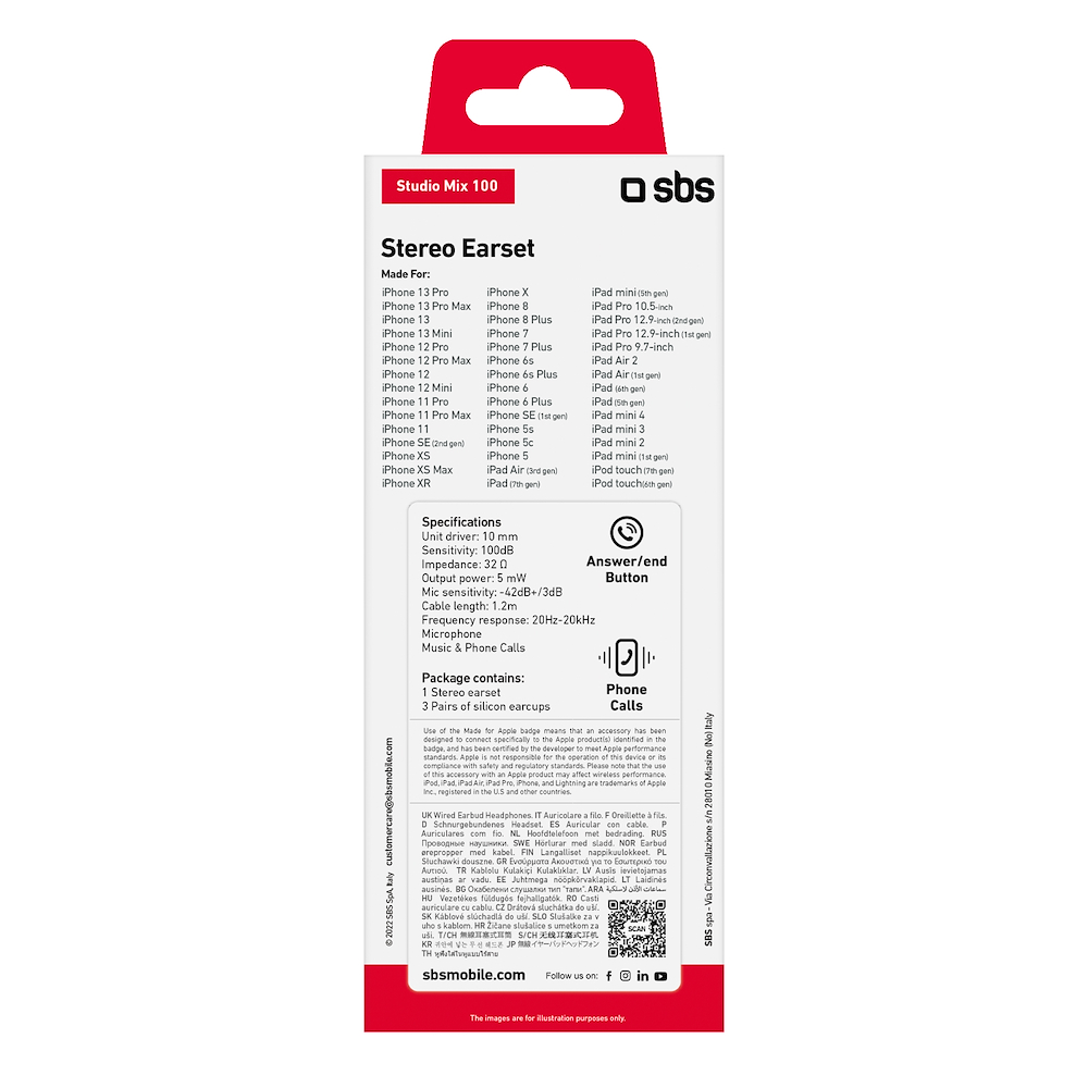 SBS TEINEARLIGHTW - In-Ear-Kopfhörer mit Lightning-Anschluss