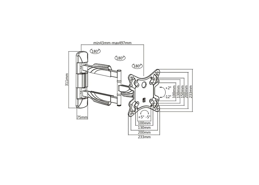 MUNARI SP222 - SP222 – Schwenkbare TV-Wandhalterung für Fernseher bis 50 Zoll (127 cm)