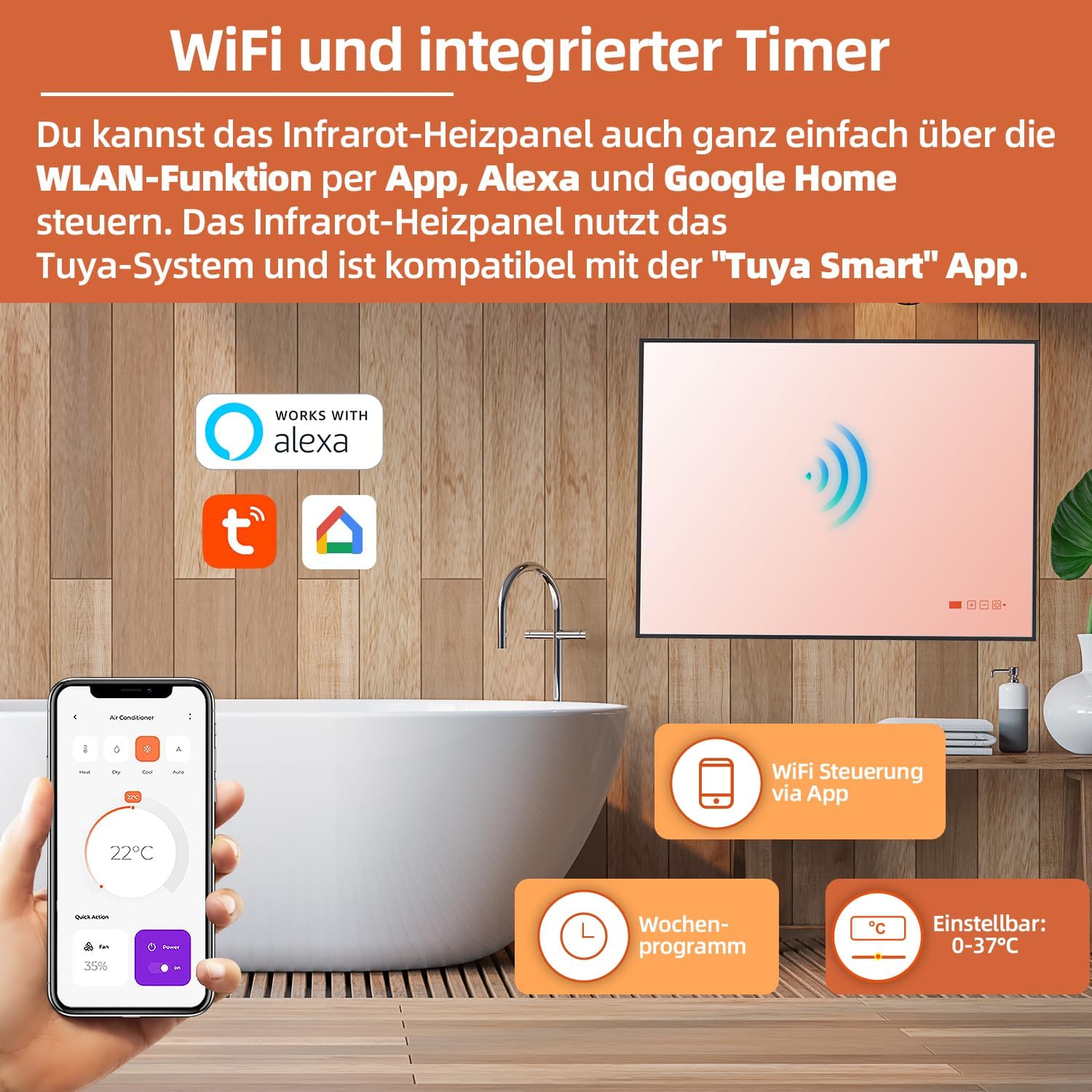 SHX Infrarot-Spiegelheizung mit WiFi 600W