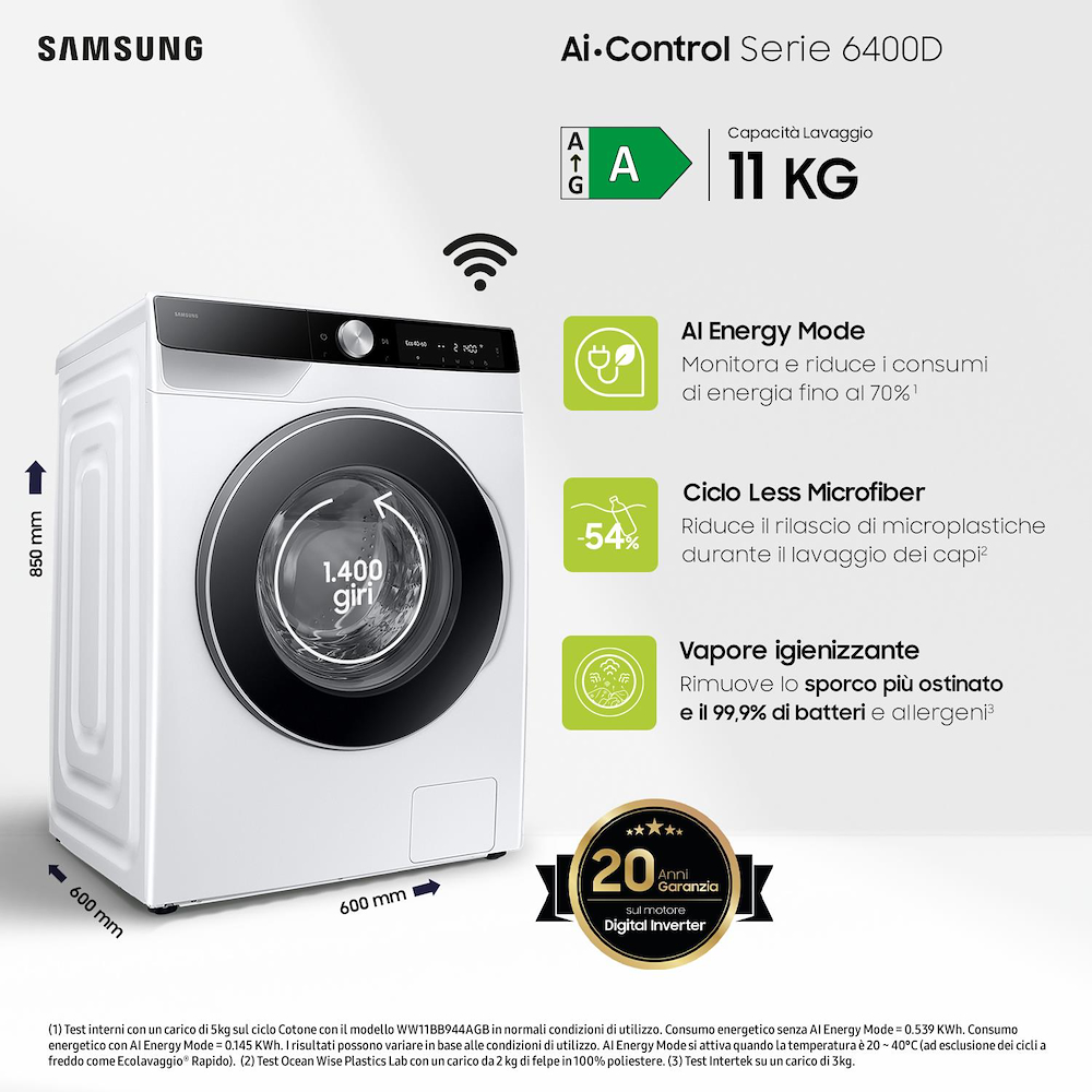 SAMSUNG WW11DG6B25LKU3 - Waschmaschine 11KG Klasse A mit WiFi