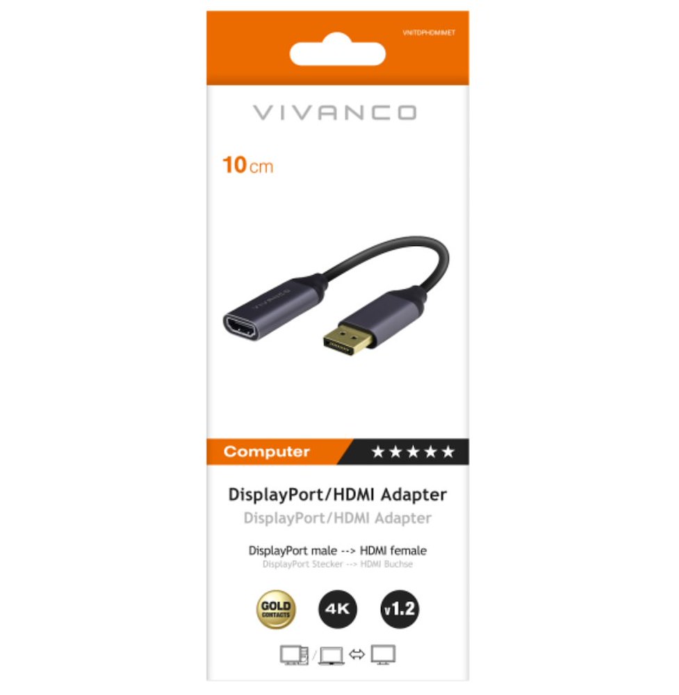 VIVANCO VNITDPHDMIMET - Adapter DisplayPort auf HDMI 0,1m