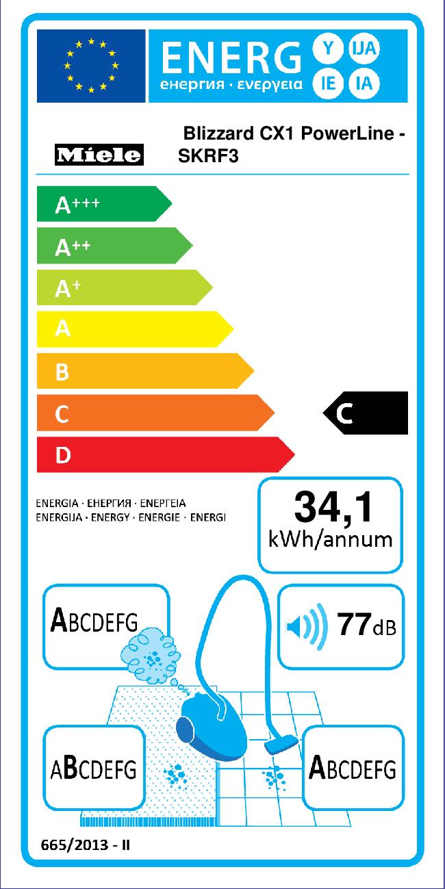 MIELE BLIZZARDCX1POWERLINEGREY - Miele Blizzard CX1 PowerLine Beutelloser Bodenstaubsauger Grau
