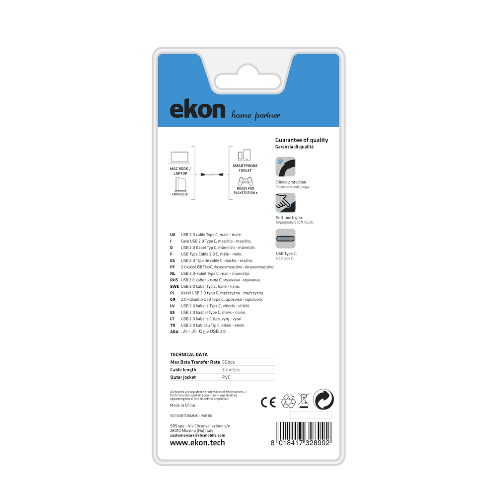 EKON ECITUSBTC30MMW - USB-C Kabel 3 Meter Weiß