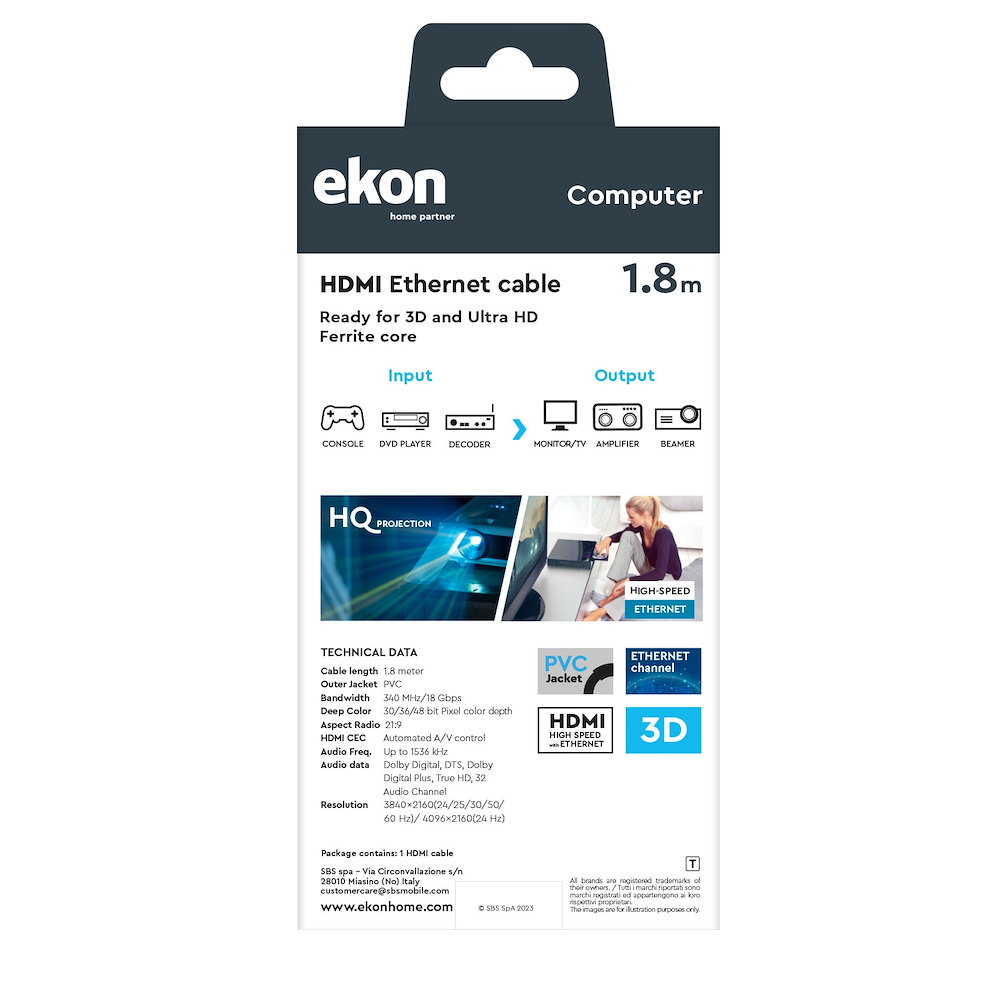 EKON ECITHDMI18METG - HDMI-Kabel 1.8 MT Metall