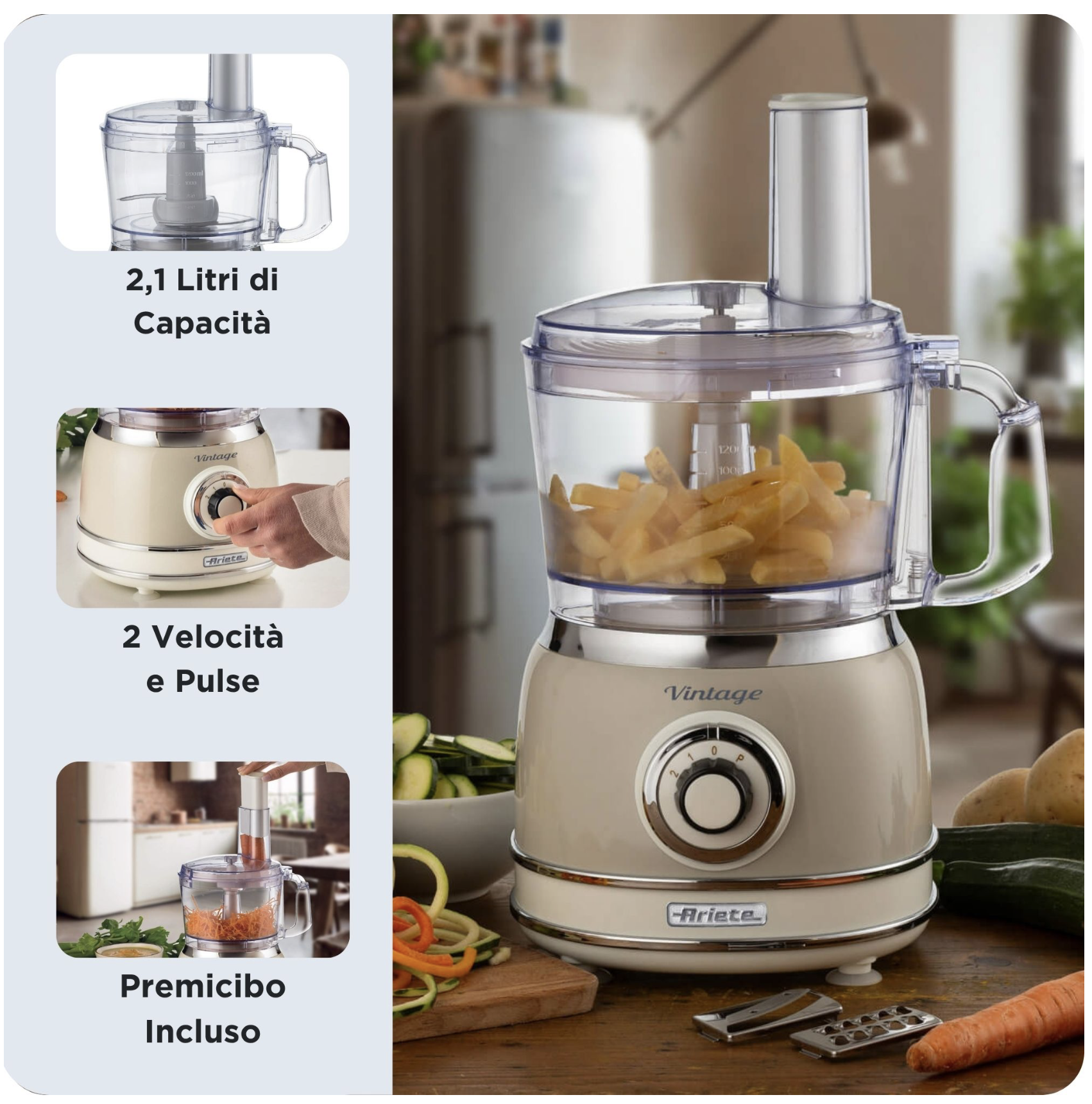 Ariete 1781BEIGE - Vintage Küchenmaschine 1000W Beige