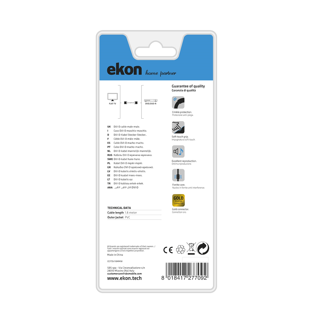 EKON ECITDVI18MMW - DVI Kabel mit Ferrite 1,8 Meter