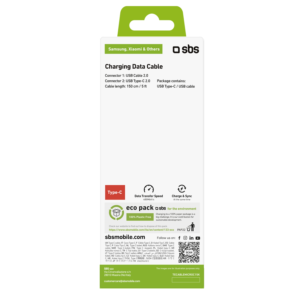 SBS TECABLEMICROC15K - USB 2.0 Datenkabel Typ-C 1,5m