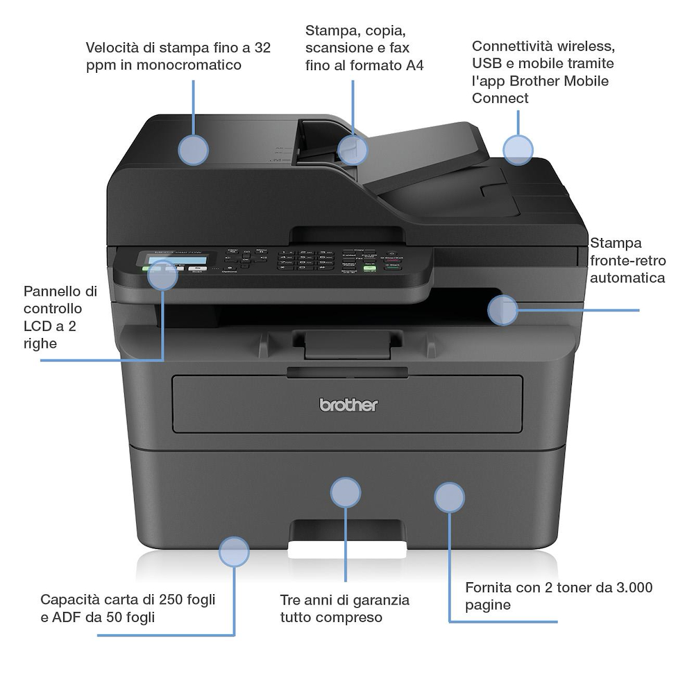 BROTHER MFCL2827DWXLBUNDLE - Multifunktionslaser Drucker 4 in 1 schwarz