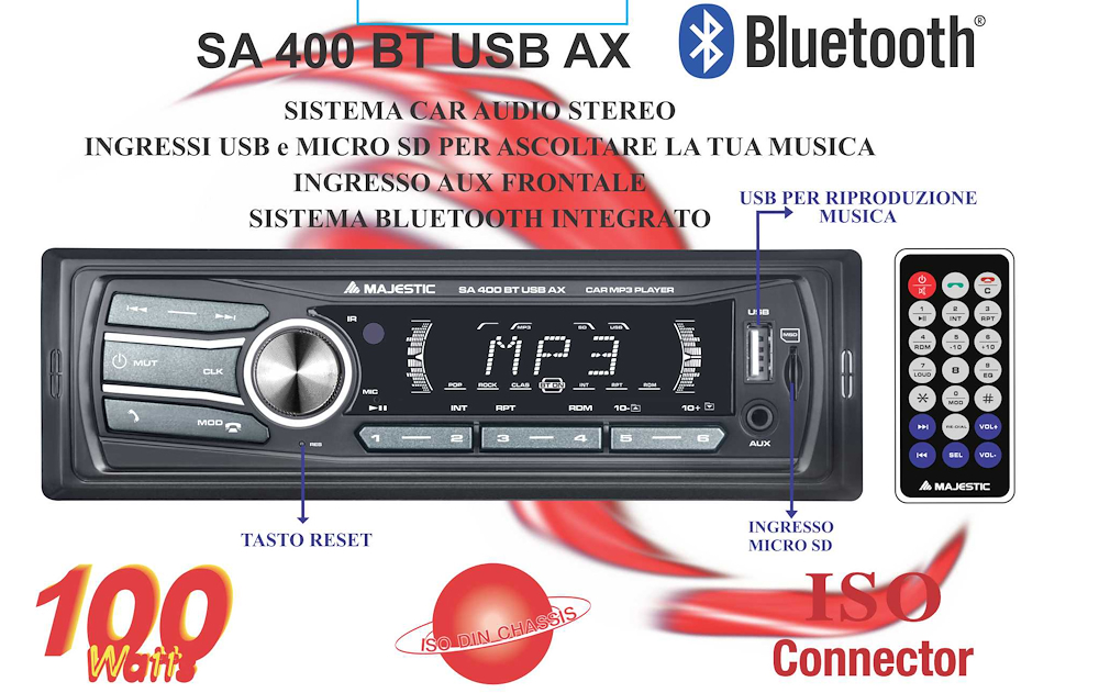 MAJESTIC SA400BTUSBAX - 100W Bluetooth Autoradio
